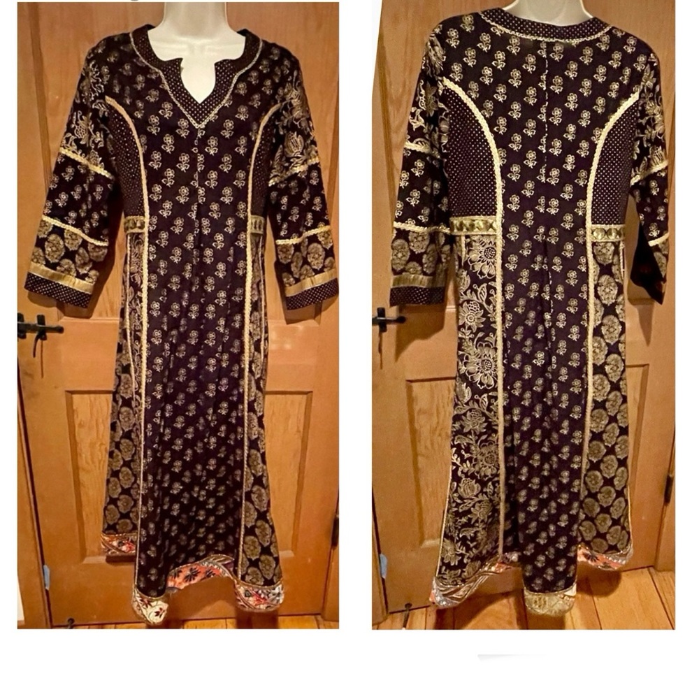 NWT Breathtaking! April Cornell Midnight Dress blk + gold embroidered dress (S) - Picture 9 of 16